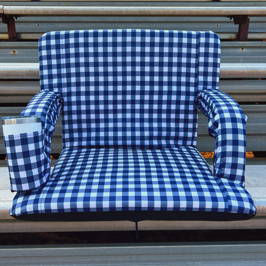 Navy & White Check 23" Stadium Seat with Armrests