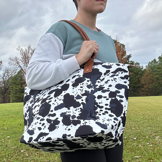 Black Cow Print Tote Bag