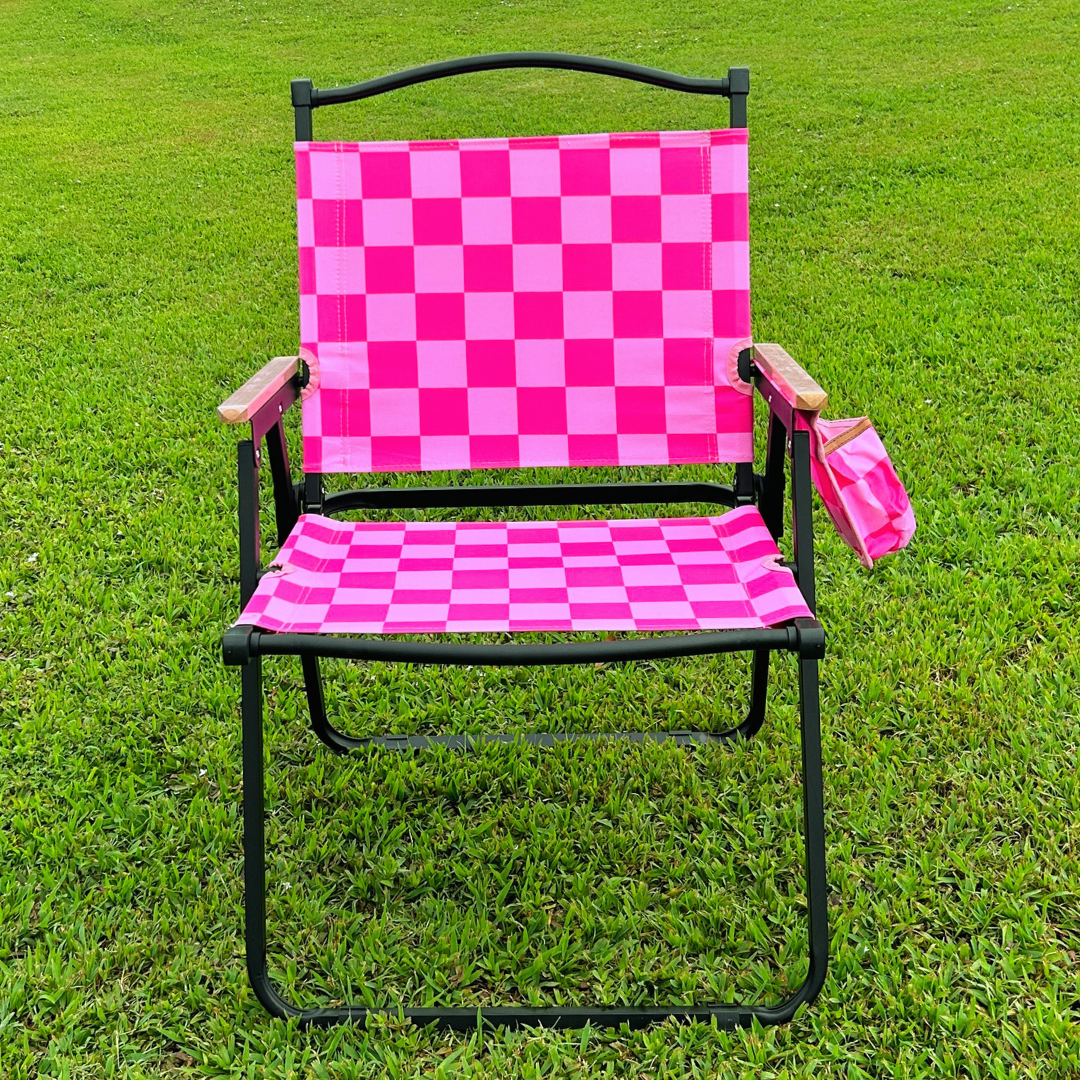 Pink Checkerboard Folding Lawn Chair