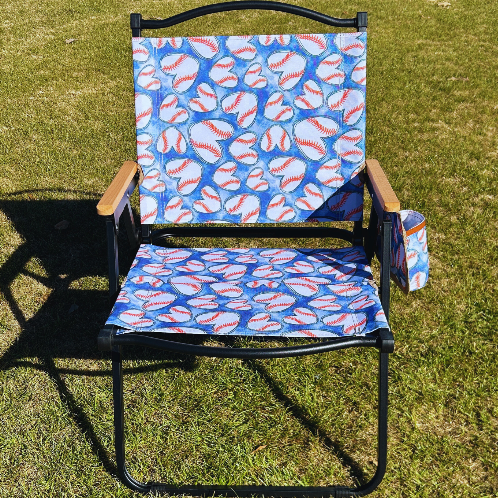 Baseball Hearts - Blue Folding Lawn Chair