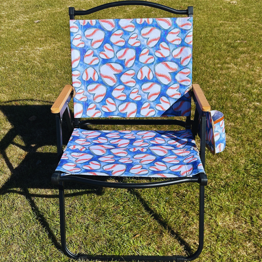 Baseball Hearts - Blue Folding Lawn Chair