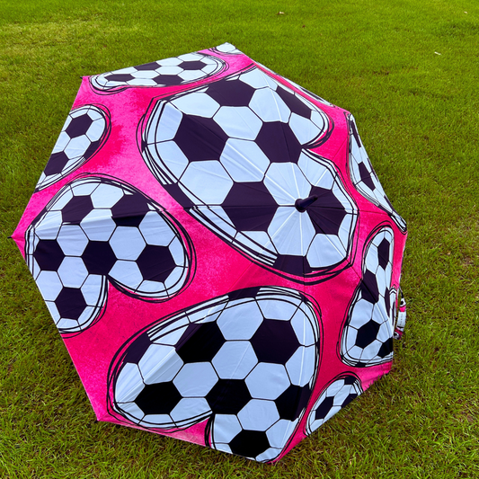 Pink Soccer Hearts - Large Golf Umbrella