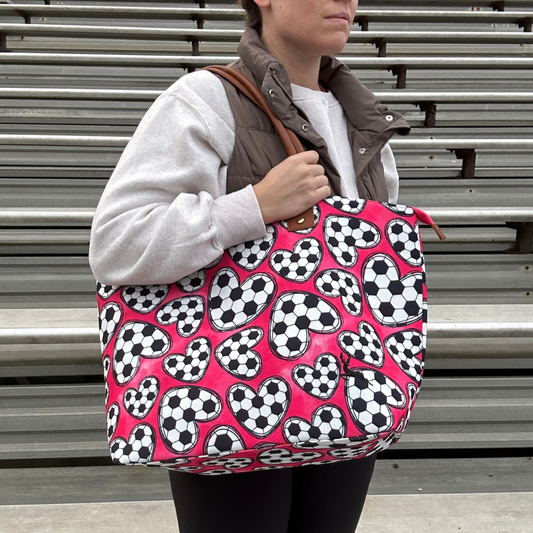 Pink Soccer Hearts Tote Bag