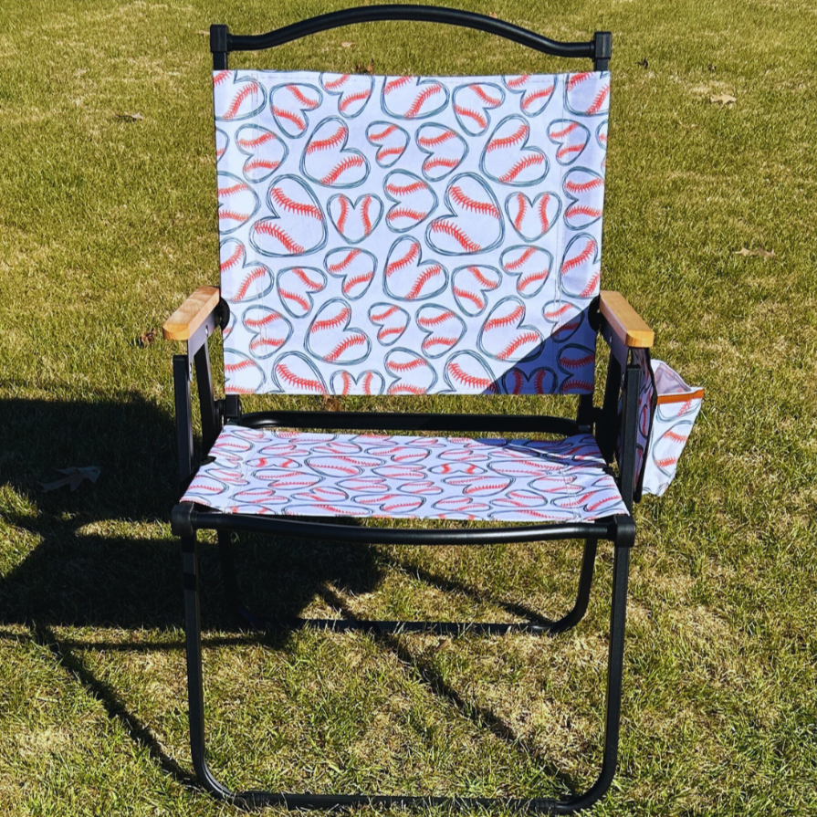 Baseball Hearts - White Folding Lawn Chair