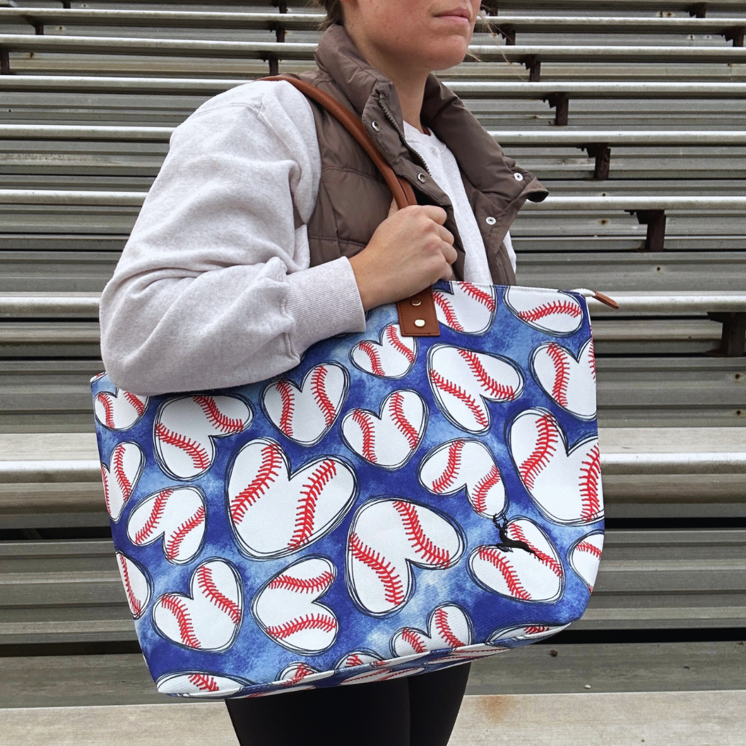 Baseball Hearts Tote Bag