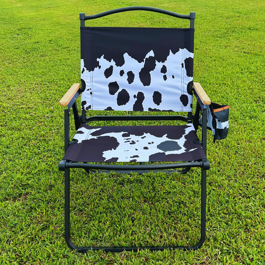 Black Cow Print Folding Lawn Chair