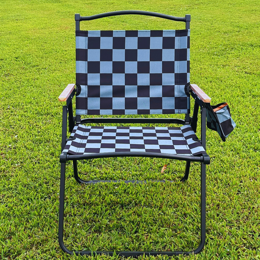 Grey Checkerboard Folding Lawn Chair