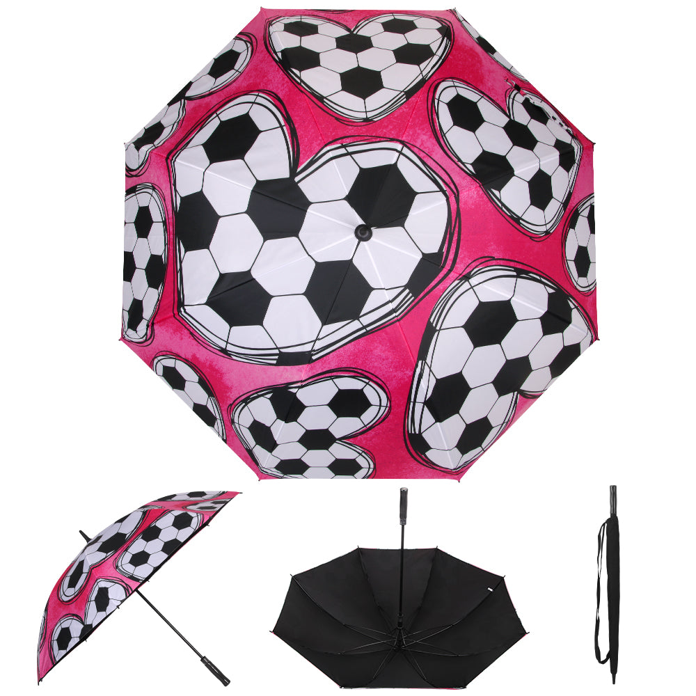 Pink Soccer Hearts - Large Golf Umbrella