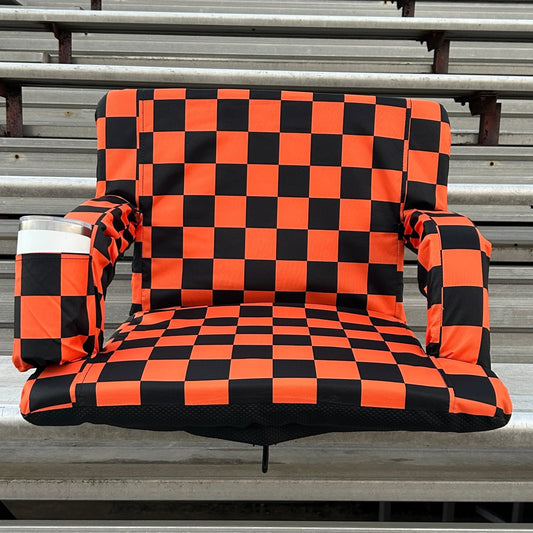 Orange Checkerboard 23" Stadium Seat with Armrests