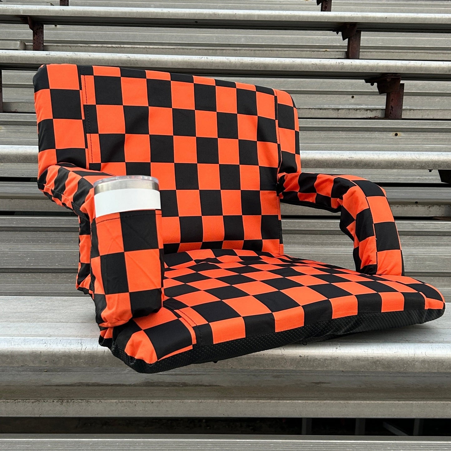 Orange Checkerboard 23" Stadium Seat with Armrests