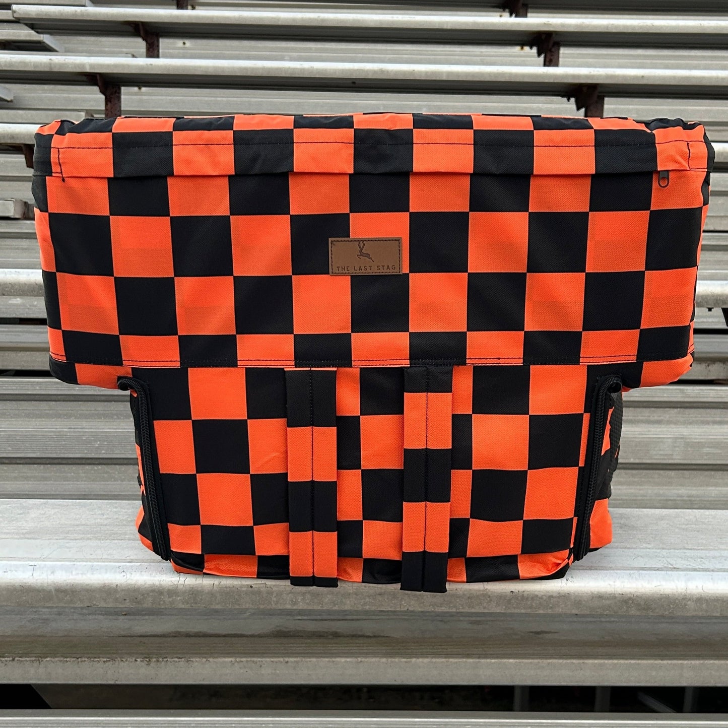 Orange Checkerboard 23" Stadium Seat with Armrests