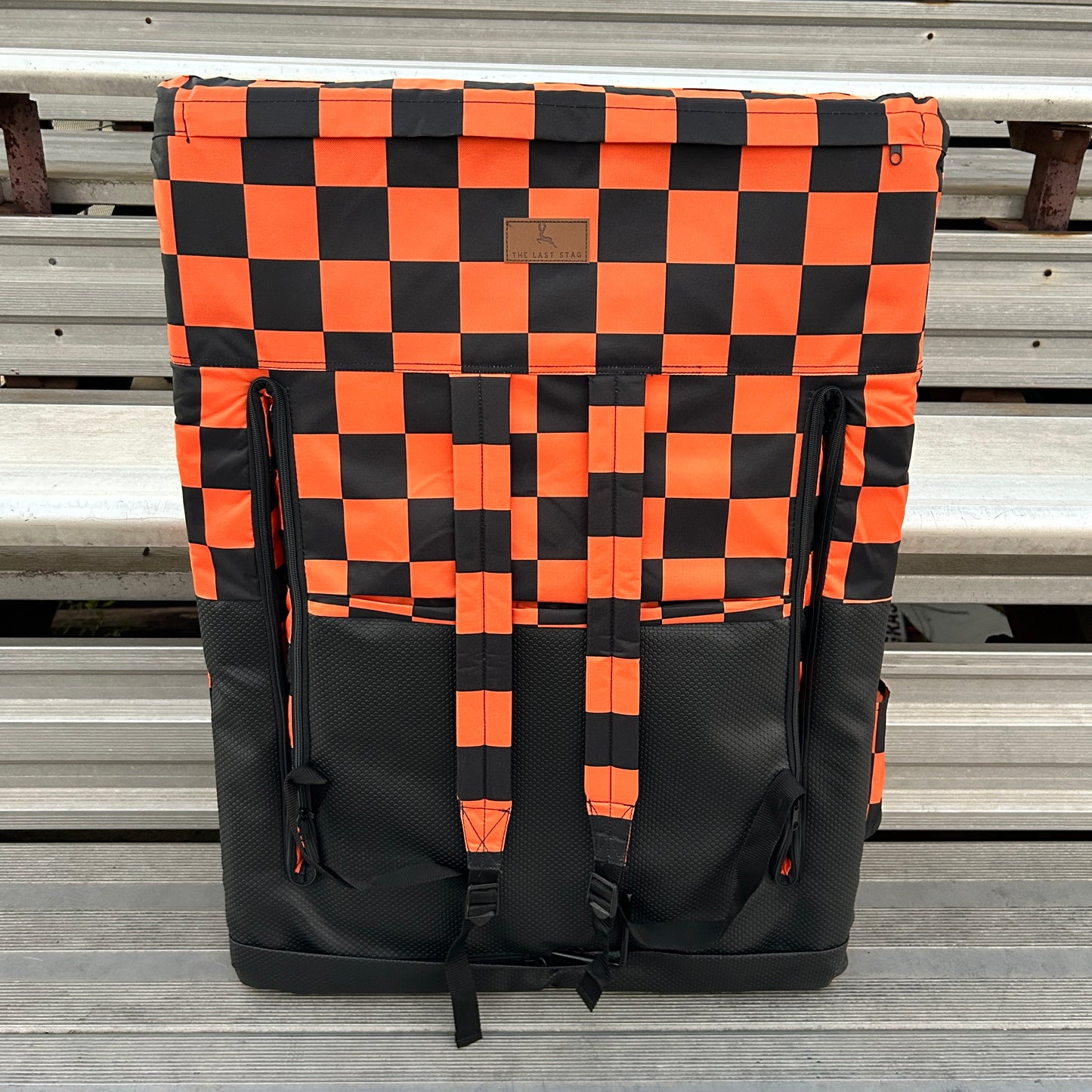 Orange Checkerboard 23" Stadium Seat with Armrests