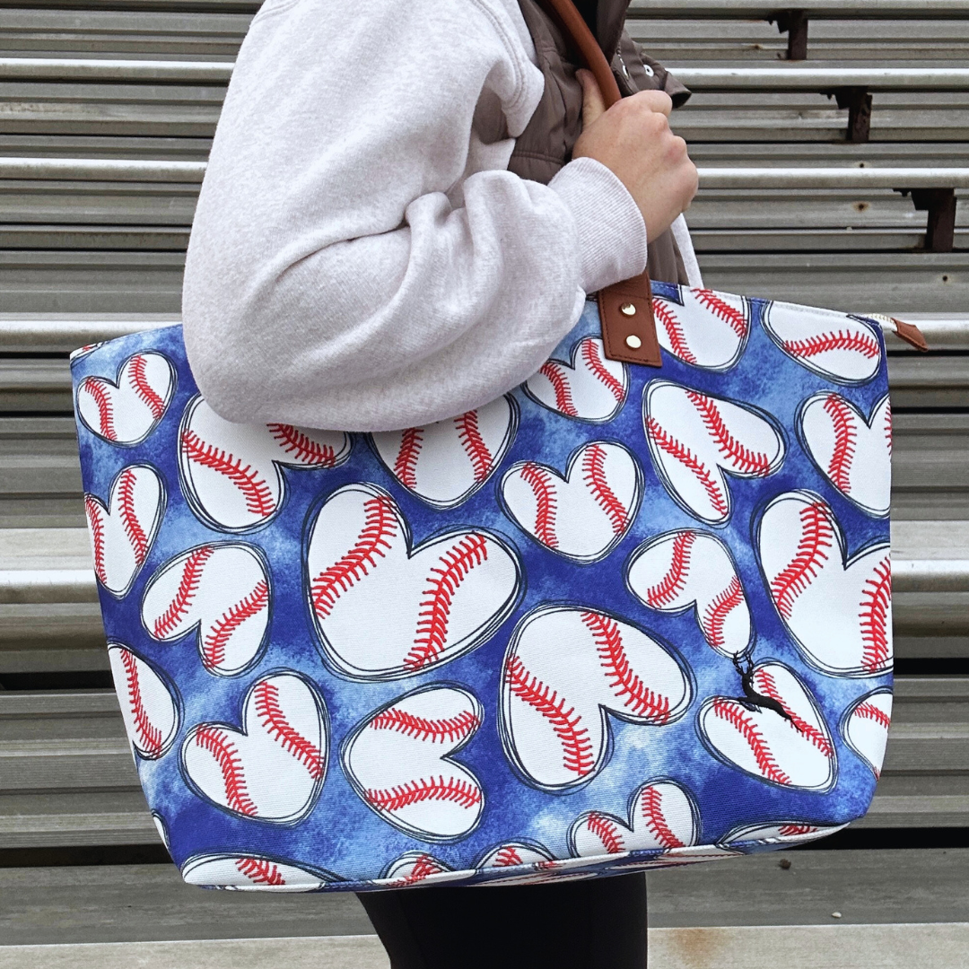 Baseball Hearts Tote Bag