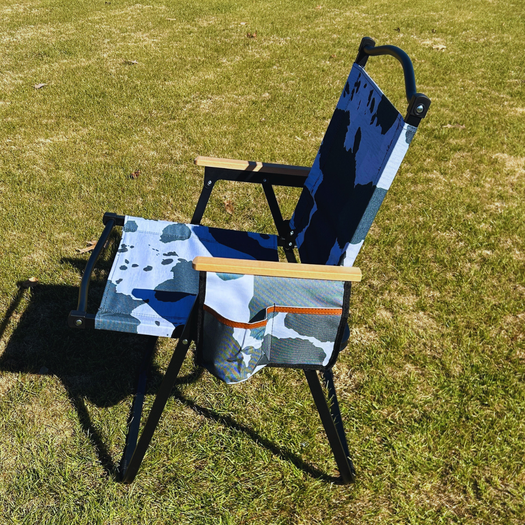 Black Cow Print Folding Lawn Chair