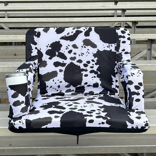 Black Cow Print 23" Stadium Seat with Armrests