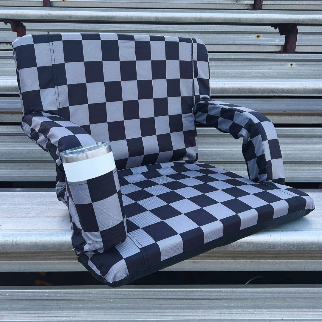 Grey Checkerboard 23" Stadium Seat with Armrests