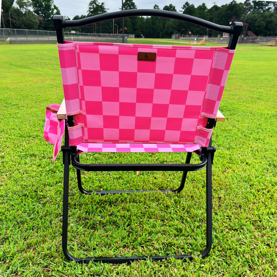 Pink Checkerboard Folding Lawn Chair