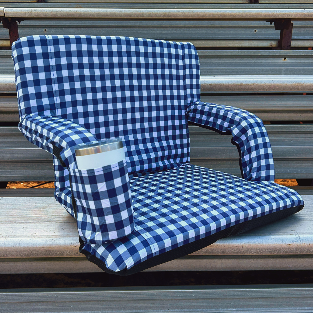 Navy & White Check 23" Stadium Seat with Armrests