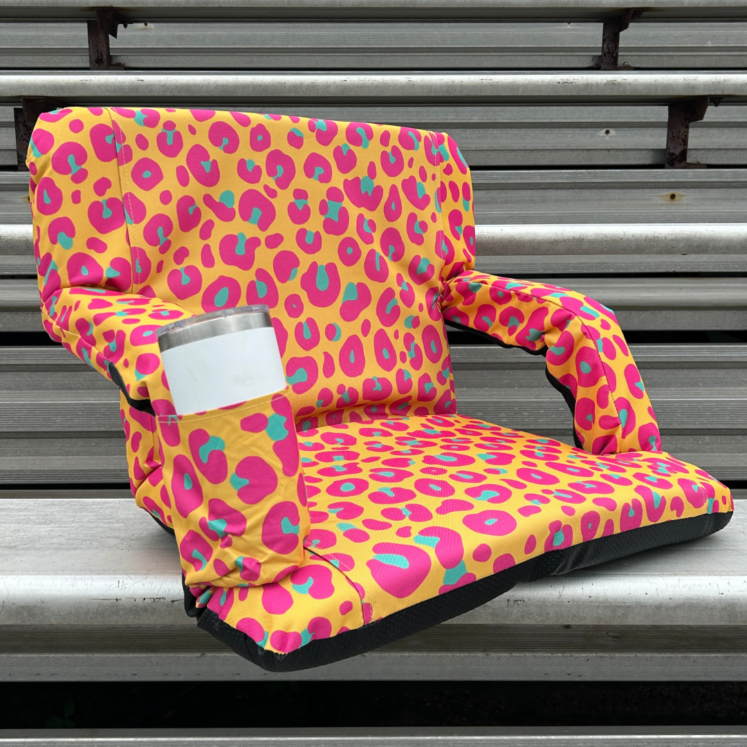 Neon Leopard Print 23" Stadium Seat with Armrests