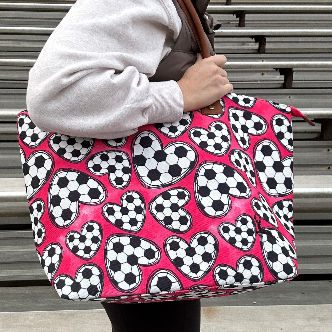 Pink Soccer Hearts Tote Bag