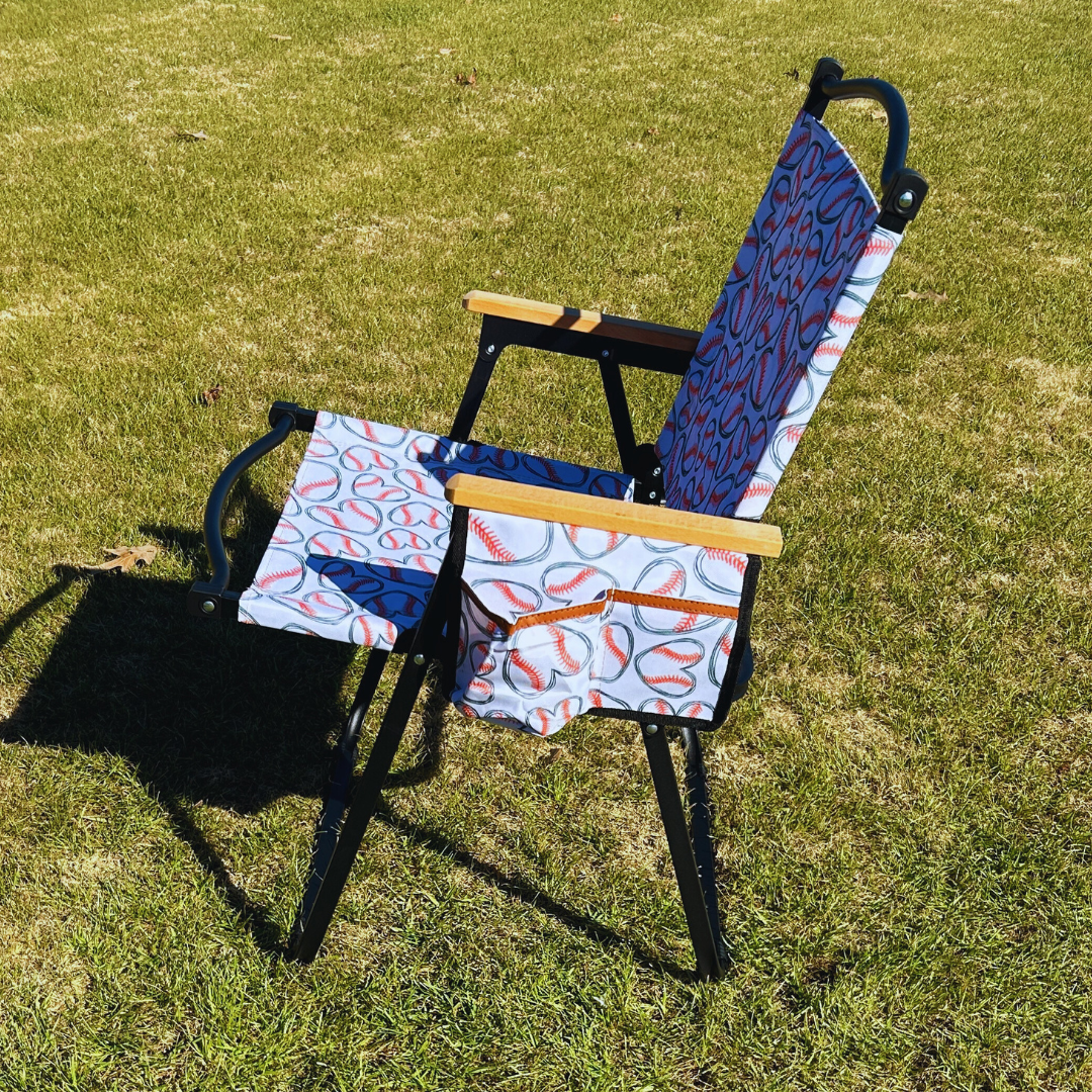 Baseball Hearts - White Folding Lawn Chair