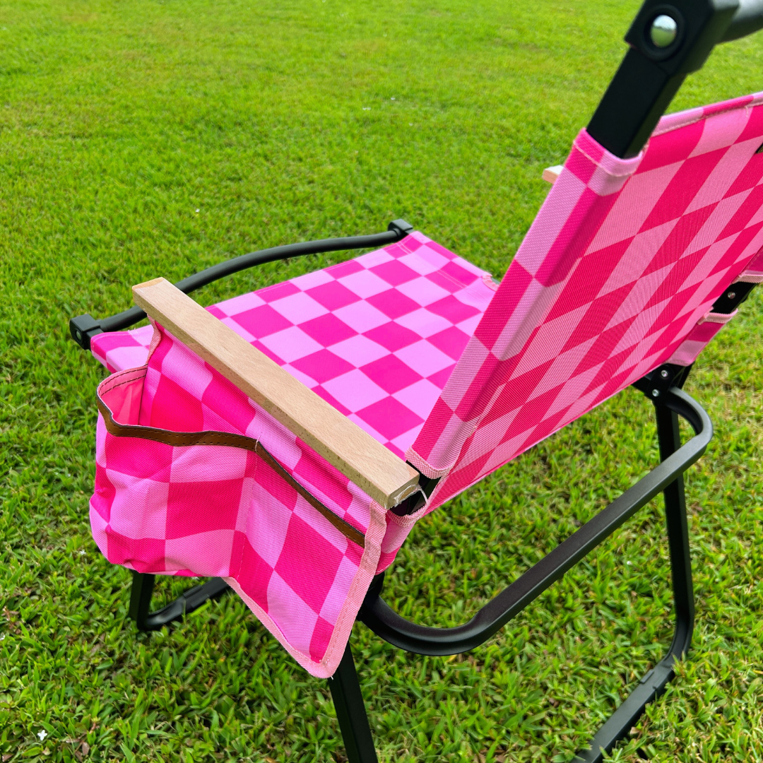 Pink Checkerboard Folding Lawn Chair