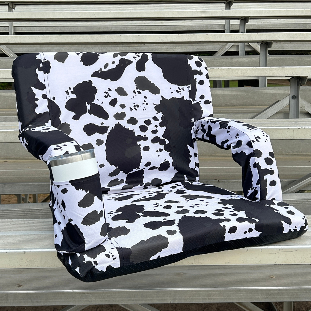 Black Cow Print 23" Stadium Seat with Armrests