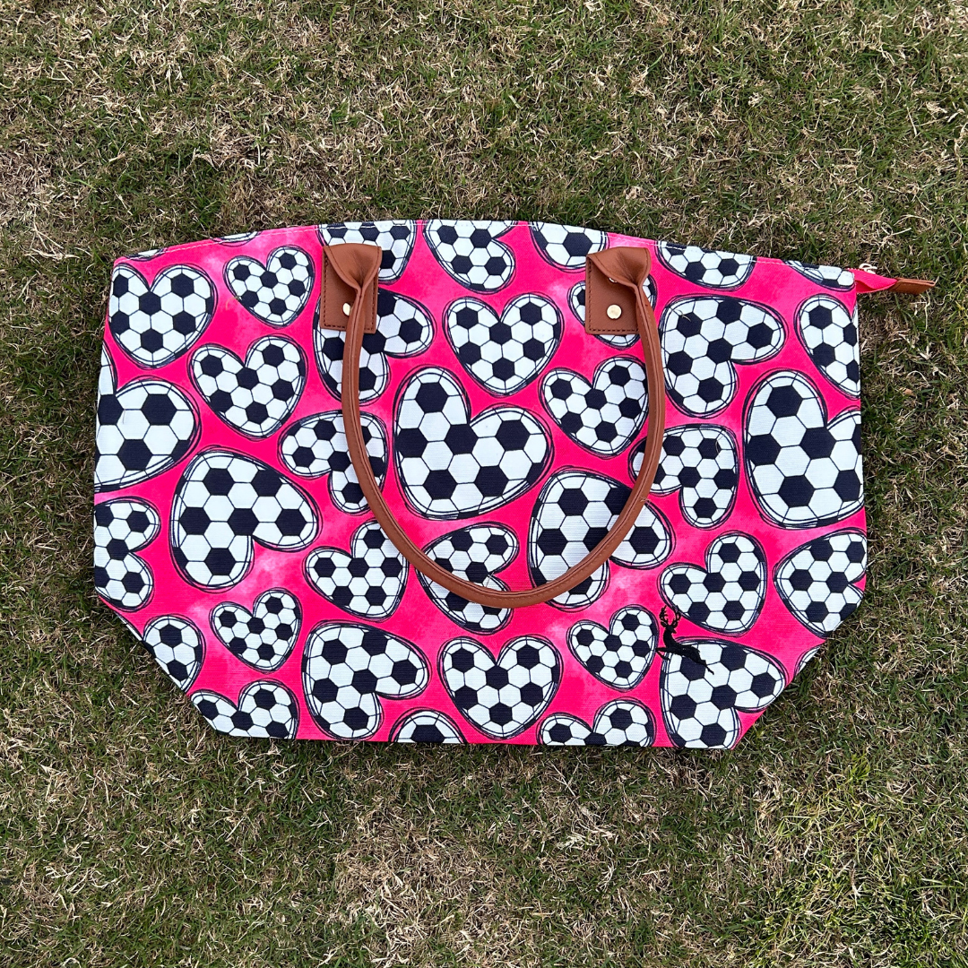 Pink Soccer Hearts Tote Bag