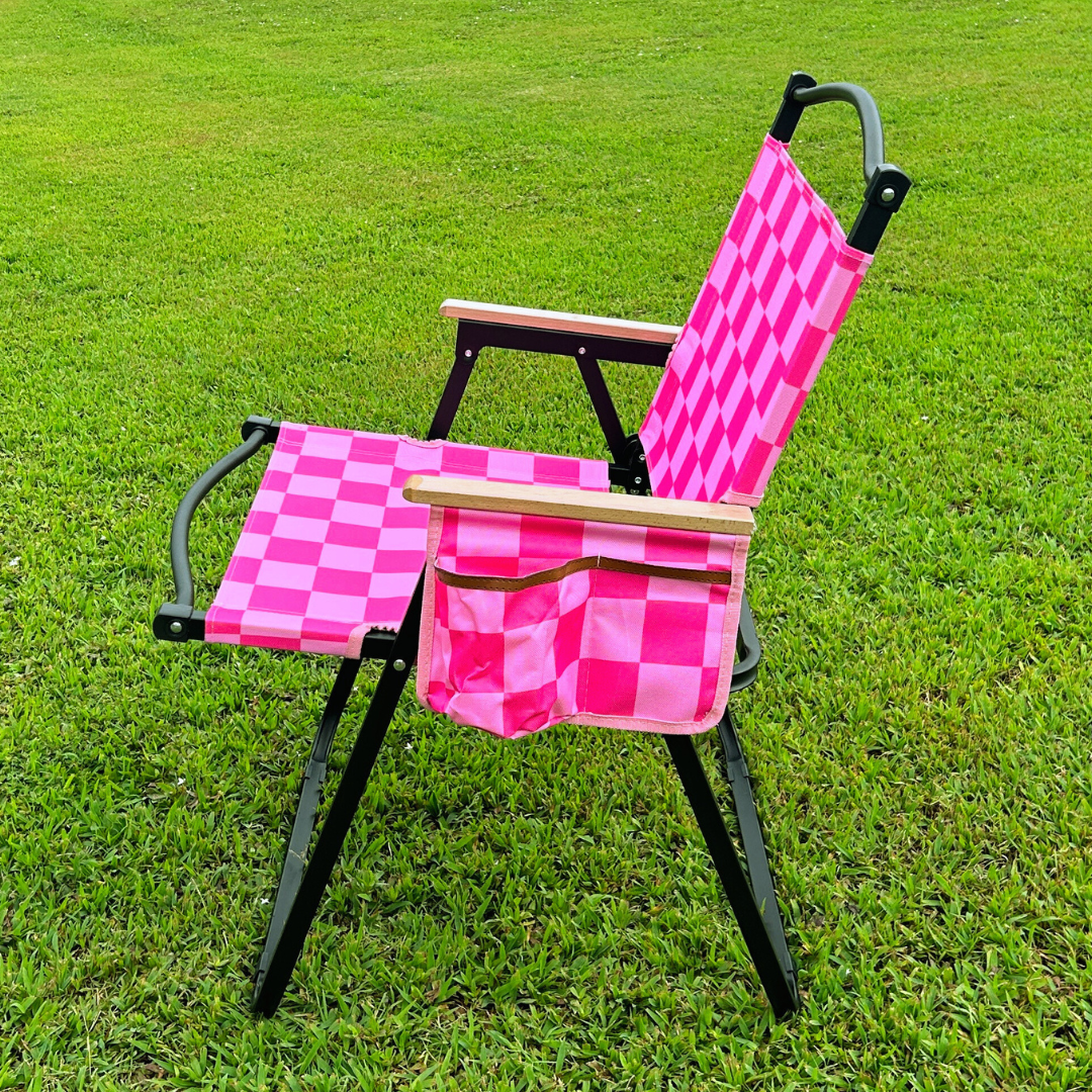 Pink Checkerboard Folding Lawn Chair