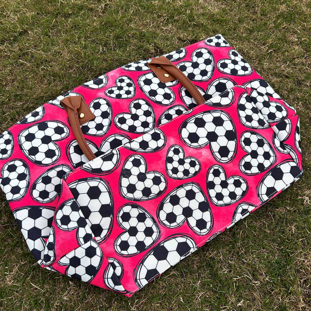 Pink Soccer Hearts Tote Bag