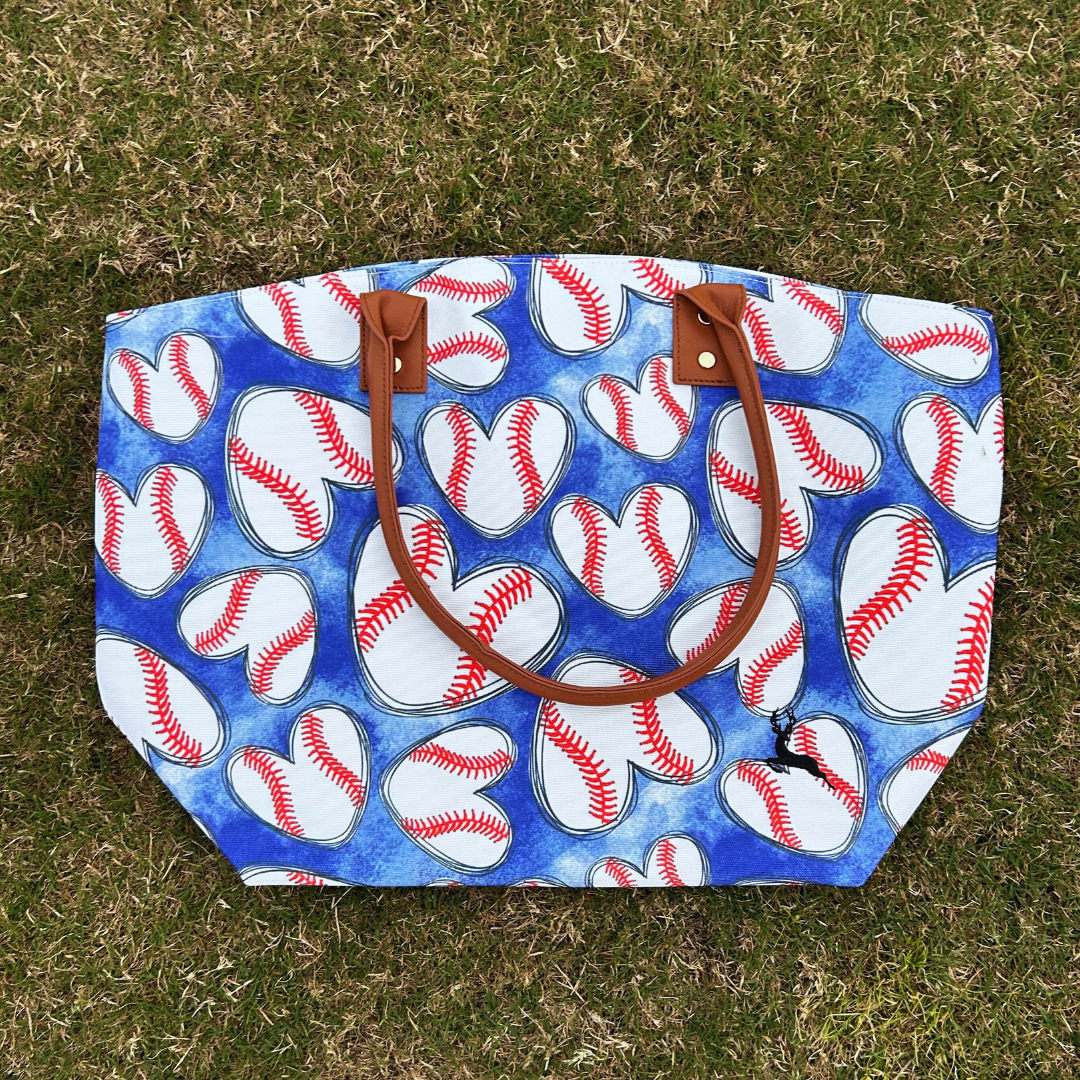 Baseball Hearts Tote Bag