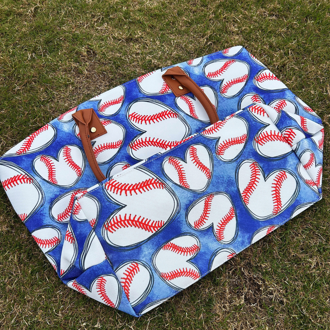 Baseball Hearts Tote Bag