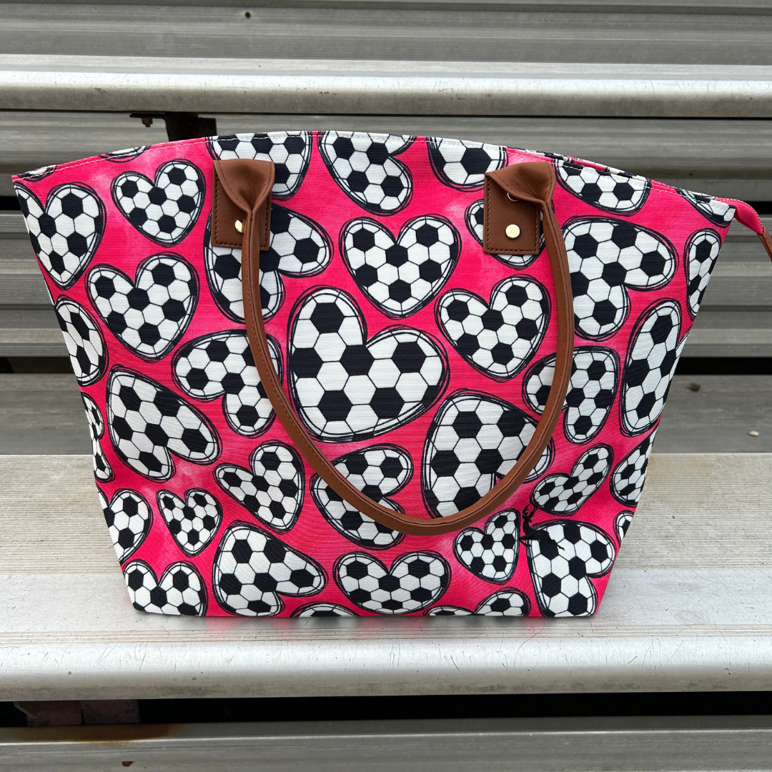 Pink Soccer Hearts Tote Bag