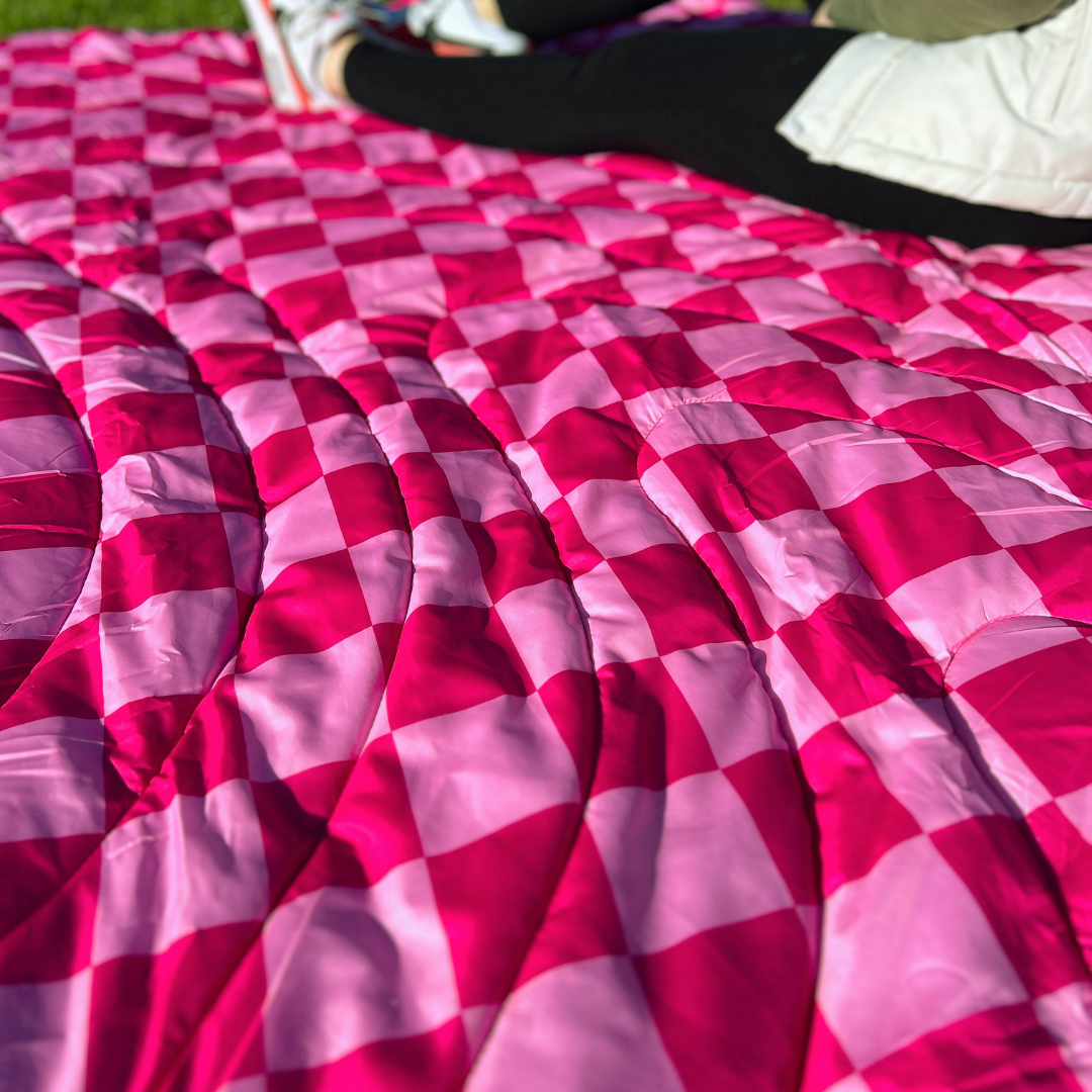 Pink Checkerboard - Indoor/Outdoor Puffy Blanket