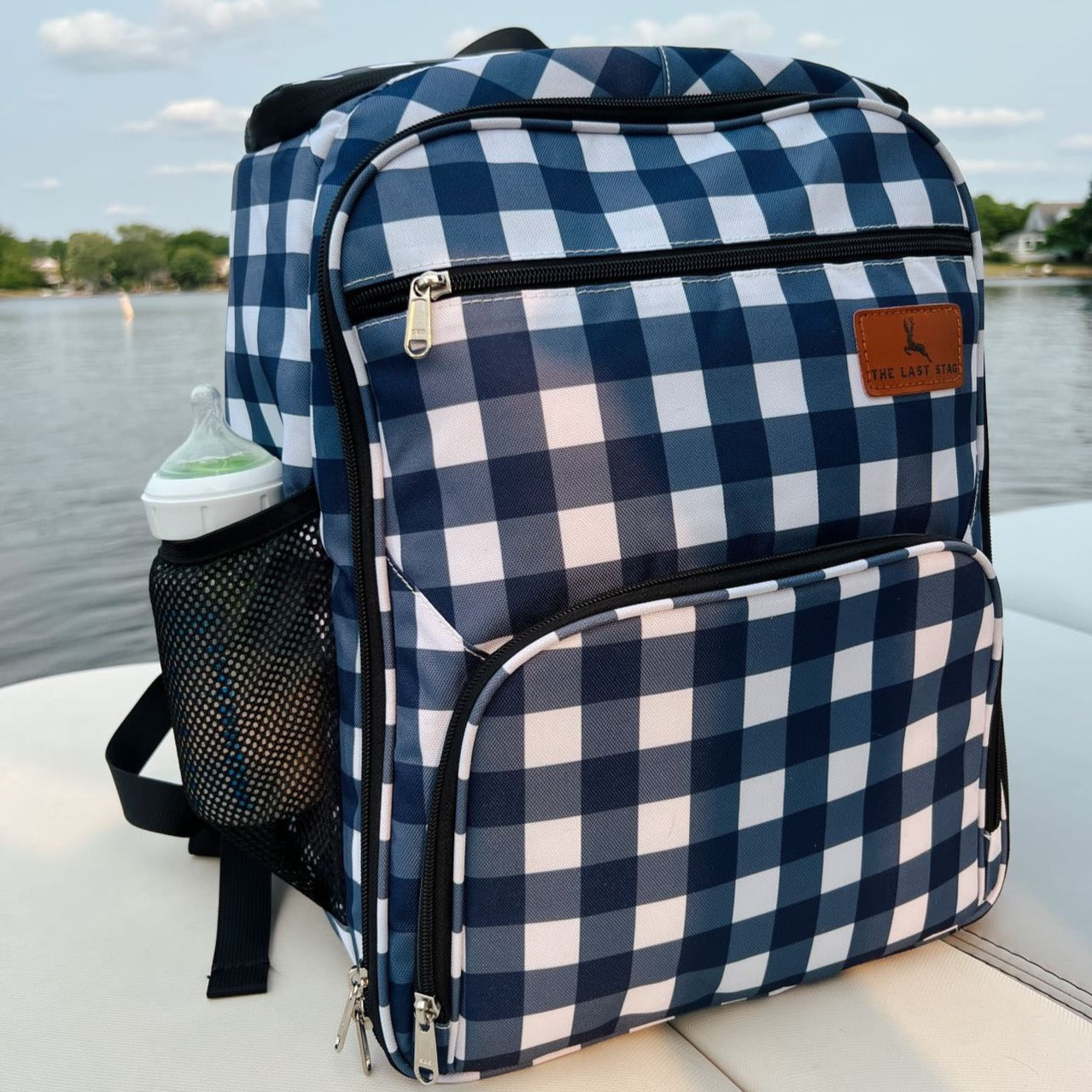 Navy Check Backpack Cooler