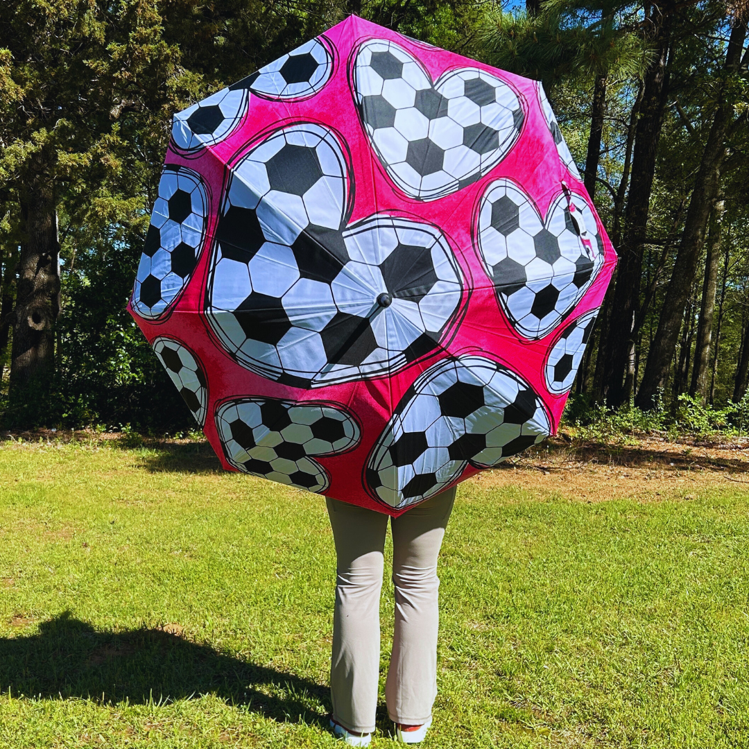 Pink Soccer Hearts - Large Golf Umbrella