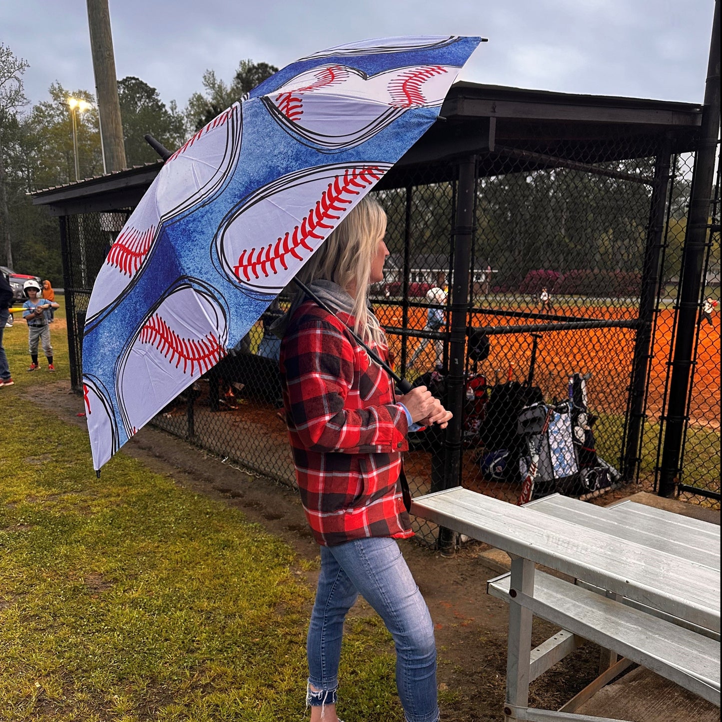 Baseball Hearts - Large Golf Umbrella